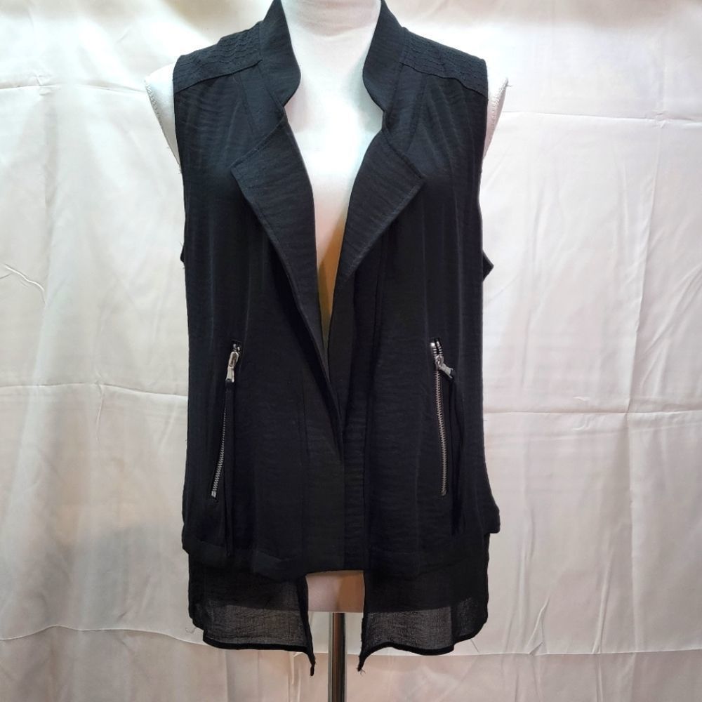 Chico's Black Moto Style Open Sleeveless Vest, Size 1 (Medium, 8)